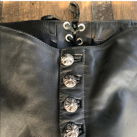 ☆ RARE VINTAGE CHROME HEARTS LEATHER MOTO PANTS ☆ - Picture 5 of 8